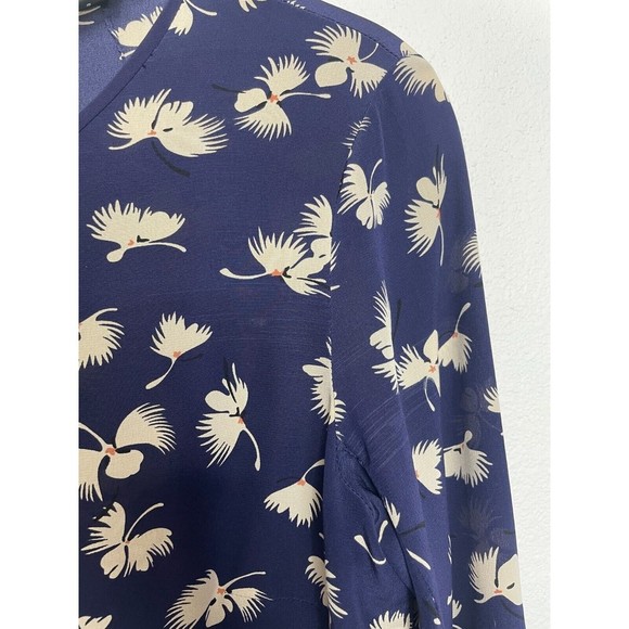 Club Monaco Size 2 Paget Floral Mini Dress Blue Silk Long Sleeve Pleated - Picture 15 of 16